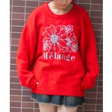 レッド | 《テープヤーン×ロゴ刺繍》レディース ニット プルオーバー 花柄モチーフ 秋冬 | GORGE 