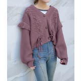 ピンク | 《レースアップ×袖フリル》レディース ニットカーディガン ショート丈 秋冬 | GORGE