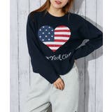 ネイビー | 《ハート×星条旗ロゴ》レディース サガラ刺繍 ニットプルオーバー | GORGE 