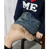 ネイビー | 《ファー裾デザイン》レディース デニムミニスカート 秋冬 | GORGE