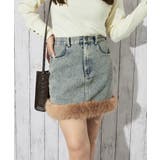 ブルー | 《ファー裾デザイン》レディース デニムミニスカート 秋冬 | GORGE