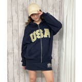 ネイビー | 《ＵＳＡロゴ×星条旗袖刺繍》裏毛ＺＩＰパーカー／秋冬春 セットアップ可 | GORGE 