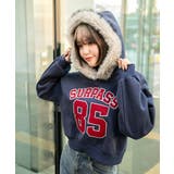 《ファーフード×ツイル貼付けロゴ》ショート丈裏起毛パーカー 秋冬◎ | GORGE | 詳細画像5