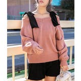 ピンク | 《ベロアリボン×ふわモコ柔らか》ワイドネックニットトップス 冬◎ | GORGE 