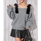 チャコール | 《ベロアリボン×ふわモコ柔らか》ワイドネックニットトップス 冬◎ | GORGE 