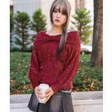 ボルドー | 《ふわシャギー×ラメ混》ワイドネックリボンニットトップス 冬◎ | GORGE