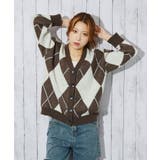 ブラウン | 《大柄アーガイル×ゆるシルエット》レディース ニットカーディガン レトロ 秋冬 | GORGE 
