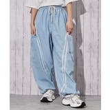 サックス | 《デニム×カーゴ×ライン》ワイドカーゴパンツ ストリート オールシーズン | GORGE 