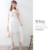 ホワイト(花柄) | 全5色 ふわ揺れオープンショルダーワンピ 【M/L】 | Grandeir