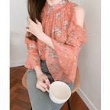 オープンショルダー小花柄シフォンブラウス | Grandeir | 詳細画像9