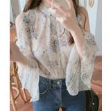 ベージュ | オープンショルダー小花柄シフォンブラウス | Grandeir