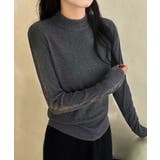 グレー | 小花柄レース クルーネック長袖ニット | Grandeir