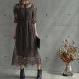 バックリボンレースロングワンピース ドレス 結婚式[品番