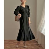 ブラック | ギャザースリーブシフォンロングドレス ドレス 結婚式 | epicday