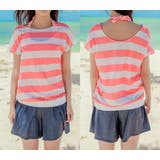 マリンボーダーとデニム風ショートパンツの体形カバー水着4点セット（水着ビキニ ワ… | GRAXIA | 詳細画像4 