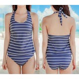 マリンボーダーとデニム風ショートパンツの体形カバー水着4点セット（水着ビキニ ワ… | GRAXIA | 詳細画像5 