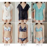 シースルートップスの付いた花柄ビキニ3点セット(水着ビキニ ...
