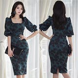 花柄をモチーフにスクエアカットの胸元が印象的なミディ丈ドレス(キャバドレス CA… | GRAXIA | 詳細画像3