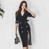 深いスリットとハイウエストがエレガントなミディ丈ドレス(キャバドレス CABAR… | GRAXIA | 詳細画像1 