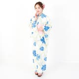 淡い格子状に入ったラインに鮮やかなブルーの花柄がかわいい浴衣3点セット | GRAXIA | 詳細画像2