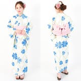 淡い格子状に入ったラインに鮮やかなブルーの花柄がかわいい浴衣3点セット | GRAXIA | 詳細画像6