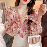 大人っぽいフラワープリントで軽やかな印象のシフォンフリルトップス(TOPS) | GRAXIA | 詳細画像1 