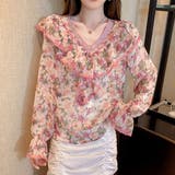 大人っぽいフラワープリントで軽やかな印象のシフォンフリルトップス(TOPS) | GRAXIA | 詳細画像5 