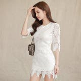 純白の総レースが目を惹くキュートなミニタイトドレス(キャバドレス CABARET… | GRAXIA | 詳細画像3
