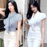 サテンの光沢感がクールなショート丈ボウタイトップス(TOPS) | GRAXIA | 詳細画像2 