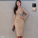 デコルテラインの美しさを強調するVネックのレースコンビワンピース(キャバドレス … | GRAXIA | 詳細画像1