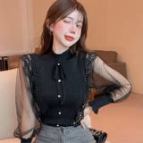 ドット柄チュールスリーブ切り替えトップス(TOPS) | GRAXIA | 詳細画像3