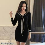 ラウンドネック配色ボウタイミニ丈ニットワンピース(キャバドレス CABARETD… | GRAXIA | 詳細画像1