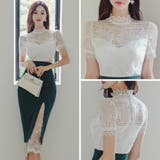 ハイネックレース半袖トップス&スリットペンシルスカートセットアップ(キャバドレス… | GRAXIA | 詳細画像7