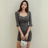 スーツライク素材で魅せる知的な大人ストライプタイトワンピース(キャバドレス CA… | GRAXIA | 詳細画像3 