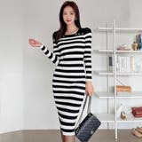 ジュエリーボタンが輝くレイヤード風襟元のボーダーニットワンピース(キャバドレス … | GRAXIA | 詳細画像9 