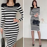 ジュエリーボタンが輝くレイヤード風襟元のボーダーニットワンピース(キャバドレス … | GRAXIA | 詳細画像10 