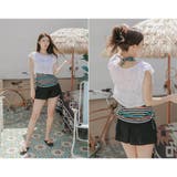 シャーリングデザインがポイントのボーダー体形カバータンキニ4点セット(水着 体型… | GRAXIA | 詳細画像24 