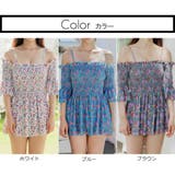 鮮やかなエスニック柄がプールに映えるシャーリング5分袖ワンピ(水着 ワンピース) | GRAXIA | 詳細画像4 