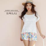 裾ポンポントップス付きロマンティックフラワーの体形カバー水着4点セット(水着 体… | GRAXIA | 詳細画像2