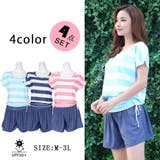 爽やかなマリンボーダーが海辺に映える体形カバータンキニ水着4点セット(水着 体型… | GRAXIA | 詳細画像2 