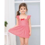 ワンポイントリボンギンガムチェック柄ショルダーフリルKIDSキッズ子供用水着 | GRAXIA | 詳細画像12