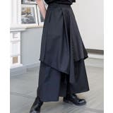 ブラック-1 | ルーズシルエット ワイドパンツ レイヤード ドレープ 袴 パンツ | GROOVY STORE
