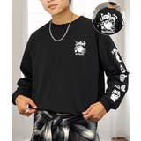 ブラック | スプレー風プリント ロンt 長袖Tシャツ | GROOVY STORE