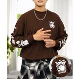 ブラウン | スプレー風プリント ロンt 長袖Tシャツ | GROOVY STORE