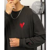ブラック系-2 | ハート 2か所刺繍 長袖Tシャツ 白 黒 Tシャツ | GROOVY STORE