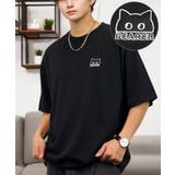 ブラック-半顔ネコ | 【刺繍】黒猫 ワンポイント Tシャツ半袖 グラフィック クロネコ 足跡 ハート | GROOVY STORE