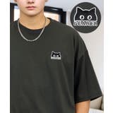 ブラック系-半顔ネコ | 【刺繍】黒猫 ワンポイント Tシャツ半袖 グラフィック クロネコ 足跡 ハート | GROOVY STORE