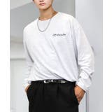 シロ杢-ロゴ2 | ワイドシルエット ワンポイント長袖Tシャツ ロンT | GROOVY STORE