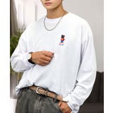 ホワイト-ネコ3 | ワイドシルエット ワンポイント長袖Tシャツ ロンT | GROOVY STORE