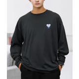 ブラック系-ハート2 | ワイドシルエット ワンポイント長袖Tシャツ ロンT | GROOVY STORE
